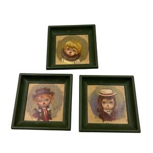Vintage Ozz Franco Sad Boy & Sad Girl Clown Face Portrait 5" Vintage Frame